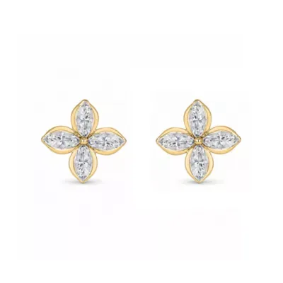 Lab Created 7/8 Cttw Lab-Grown Diamond Four-Petal Clover Stud Earrings with Marquise-Cut Champagne-Tone Stones Sterling Silver and 14K by Belk & Co