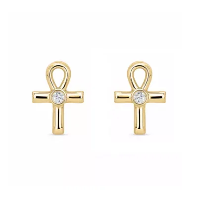 Lab Created Lab-Grown Diamond Accent Ankh Cross Stud Earrings Sterling Silver and 14K Yellow Gold Plated Sterling Silver by Belk & Co