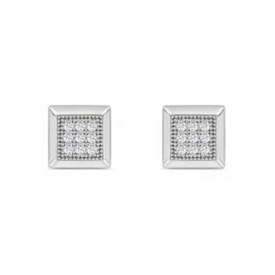 Lab Created 1/10 Cttw Lab-Grown Diamond Square-Framed Pav Stud Earrings Sterling Silver and 14K Yellow Gold Plated Sterling Silver