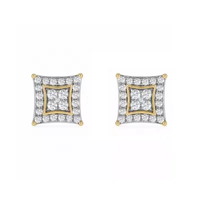 Lab Created 1/2 Cttw Lab-Grown Diamond Square Pav Stud Earrings Sterling Silver and 14K Yellow Gold Plated Sterling Silver by Belk & Co