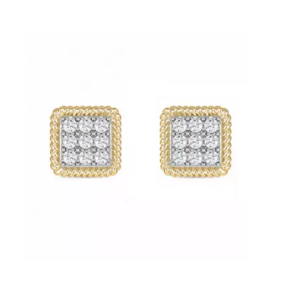 Lab Created 1/2 Cttw Lab-Grown Diamond Square Cluster Stud Earrings with Rope-Textured Frame Sterling Silver and 14K Yellow Gold Plated by Belk & Co