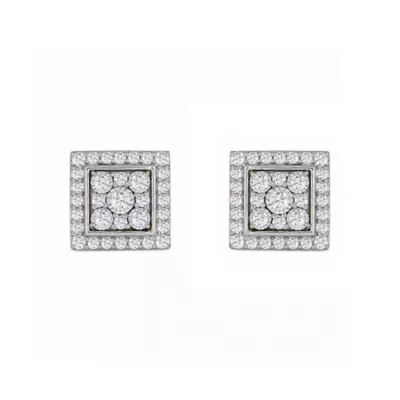 Lab Created 1/2 Cttw Lab-Grown Diamond Square Halo Stud Earrings Sterling Silver and 14K Yellow Gold Plated Sterling Silver