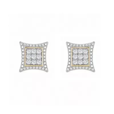 Lab Created 1/2 Cttw Lab-Grown Diamond Concave Square Halo Stud Earrings Sterling Silver and 14K Yellow Gold Plated Sterling Silver by Belk & Co