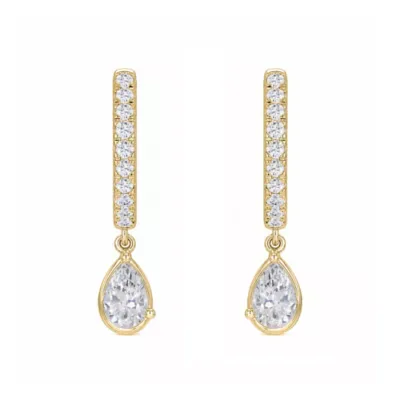 Lab Created 1 1/4 Cttw Lab-Grown Diamond Pav Huggie Hoop Earrings with Pear Drop Sterling Silver and 14K Yellow Gold Plated Sterling Silver by Belk & Co
