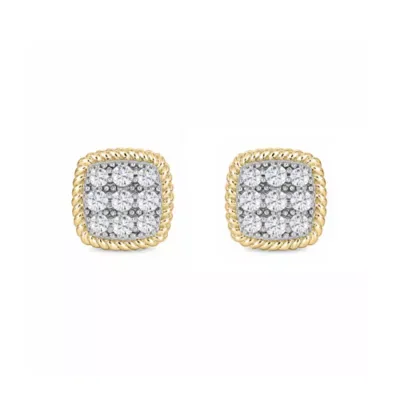 Lab Created 1/2 Cttw Lab-Grown Diamond Cushion Cluster Stud Earrings with Rope-Textured Frame Sterling Silver and 14K Yellow Gold Plated by Belk & Co