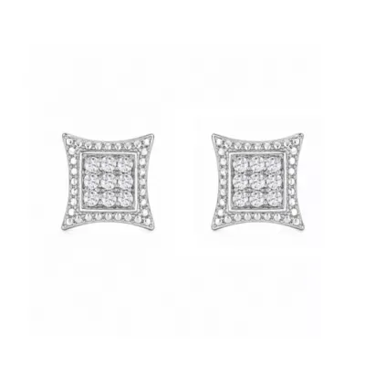 Lab Created 1/2 Cttw Lab-Grown Diamond Concave Square Halo Stud Earrings Sterling Silver and 14K Yellow Gold Plated Sterling Silver