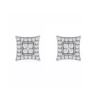 Lab Created 1/2 Cttw Lab-Grown Diamond Square Pav Stud Earrings Sterling Silver and 14K Yellow Gold Plated Sterling Silver