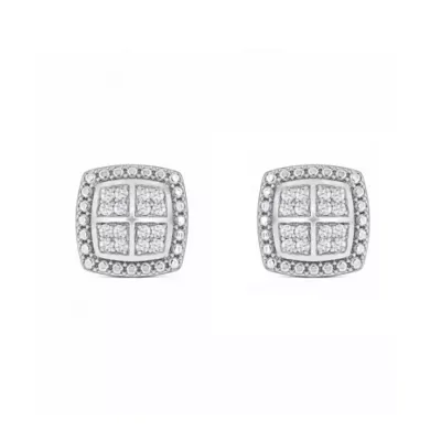 Lab Created 1/3 Cttw Lab-Grown Diamond Cushion-Shaped Four-Section Pav Cluster Stud Earrings Sterling Silver and 14K Yellow Gold Plated by Belk & Co