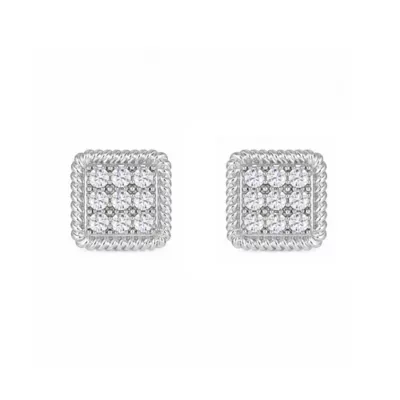 Lab Created 1/2 Cttw Lab-Grown Diamond Square Cluster Stud Earrings with Rope-Textured Frame Sterling Silver and 14K Yellow Gold Plated