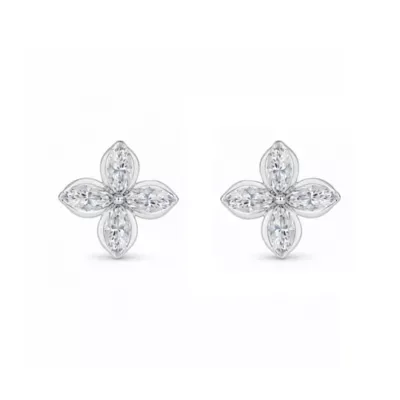 Lab Created 7/8 Cttw Lab-Grown Diamond Four-Petal Clover Stud Earrings with Marquise-Cut Champagne-Tone Stones Sterling Silver and 14K