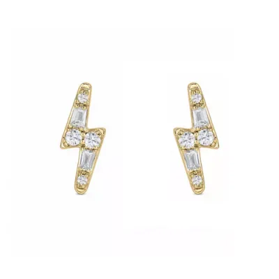 Lab Created 1/10 Cttw Lab-Grown Diamond Lightning Bolt Stud Earrings Sterling Silver and 14K Yellow Gold Plated Sterling Silver by Belk & Co