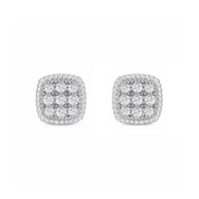 Lab Created 1/2 Cttw Lab-Grown Diamond Cushion Cluster Stud Earrings with Rope-Textured Frame Sterling Silver and 14K Yellow Gold Plated