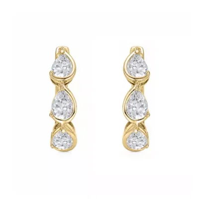Lab Created 1 1/4 Cttw Lab-Grown Diamond Triple Pear-Shaped Huggie Hoop Earrings Sterling Silver and 14K Yellow Gold Plated Sterling Silver by Belk & Co
