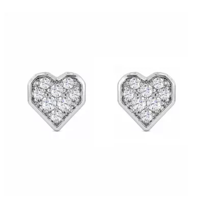 Lab Created 1/5 Cttw Lab-Grown Diamond Pav Heart Stud Earrings Sterling Silver and 14K Yellow Gold Plated Sterling Silver