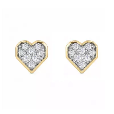 Lab Created 1/5 Cttw Lab-Grown Diamond Pav Heart Stud Earrings Sterling Silver and 14K Yellow Gold Plated Sterling Silver