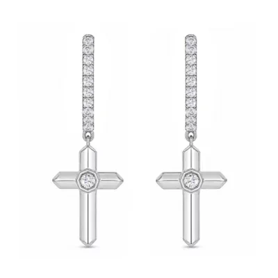 Lab Created 1/4 Cttw Lab-Grown Diamond Cross Drop Huggie Hoop Earrings Sterling Silver and 14K Yellow Gold Plated Sterling Silver by Belk & Co