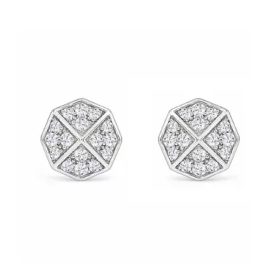 Lab Created 1/2 Cttw Lab-Grown Diamond Octagon Quadrant-Design Stud Earrings Sterling Silver and 14K Yellow Gold Plated Sterling Silver