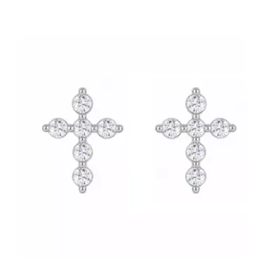 Lab Created 1/3 Cttw Lab-Grown Diamond Cross Stud Earrings Sterling Silver and 14K Yellow Gold Plated Sterling Silver by Belk & Co