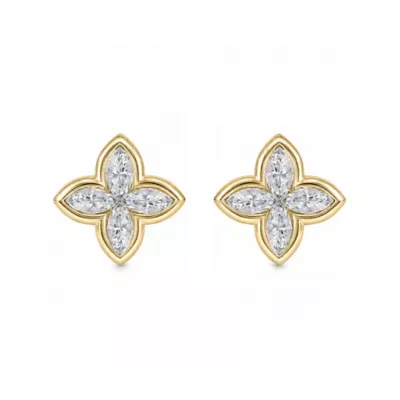 Lab Created 7/8 Cttw Lab-Grown Diamond Four-Petal Clover Stud Earrings Sterling Silver and 14K Yellow Gold Plated Sterling Silver