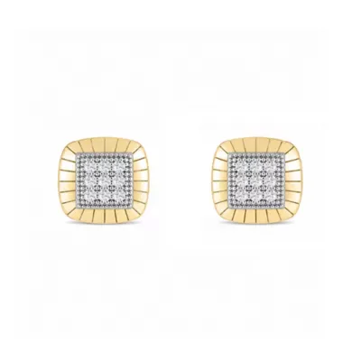 Lab Created 1/10 Cttw Lab-Grown Diamond Fluted Cushion Cluster Stud Earrings Sterling Silver and 14K Yellow Gold Plated Sterling Silver