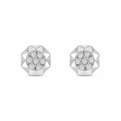 Lab Created 1/10 Cttw Lab-Grown Diamond Faceted Octagon Cluster Stud Earrings Sterling Silver and 14K Yellow Gold Plated Sterling Silver