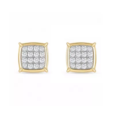 Lab Created 1/3 Cttw Lab-Grown Diamond Cushion-Shaped Cluster Stud Earrings Sterling Silver and 14K Yellow Gold Plated Sterling Silver