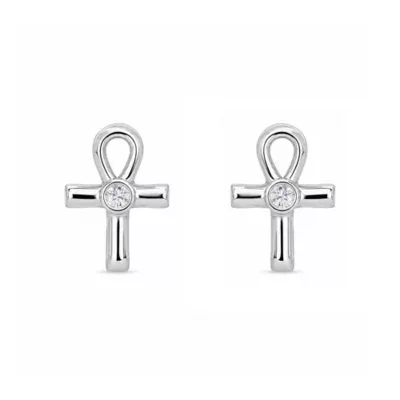 Lab Created Diamond Accent Ankh Cross Stud Earrings Sterling Silver and 14K Yellow Gold Plated Sterling Silver by Belk & Co