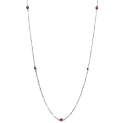 Sterling Silver Gemstone Station Necklace, 18 In by Gemminded