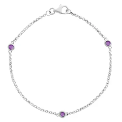 Sterling Silver Gemstone Station Bracelet, 7 In by Gemminded