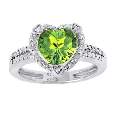 Lab Created Gemstone and Diamond Accent Heart Ring in Sterling Silver by Gemminded