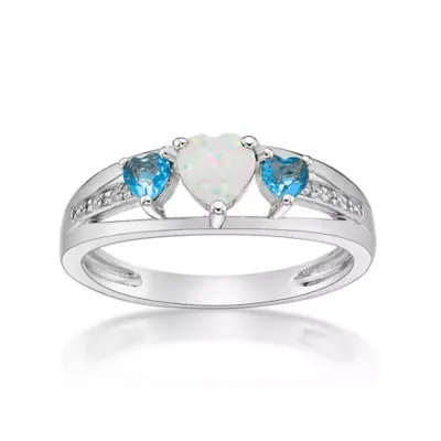 Lab Created Sterling Silver Gemstone and Diamond Accent Heart 3-Stone Ring by Gemminded