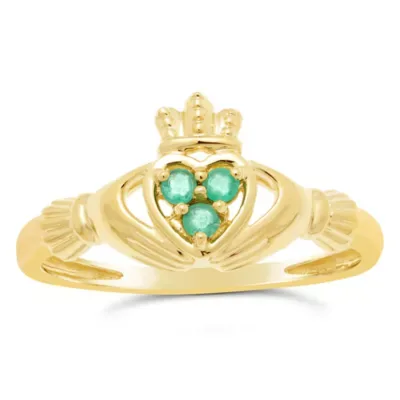 10K Yellow Gold Emerald Claddagh Ring by Gemminded
