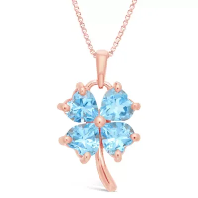 Four Leaf Clover Heart Gemstone Pendant Necklace in Rose Gold Plated Sterling Silver, 18 In by Gemminded