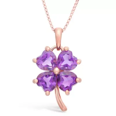 Four Leaf Clover Heart Gemstone Pendant Necklace in Rose Gold Plated Sterling Silver, 18 In