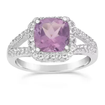 Cushion-Cut Gemstone Halo Ring in Sterling Silver by Gemminded