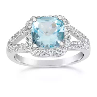 Cushion-Cut Gemstone Halo Ring in Sterling Silver