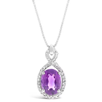 Amethyst Oval Halo Pendant Necklace in Sterling Silver, 18 In by Gemminded