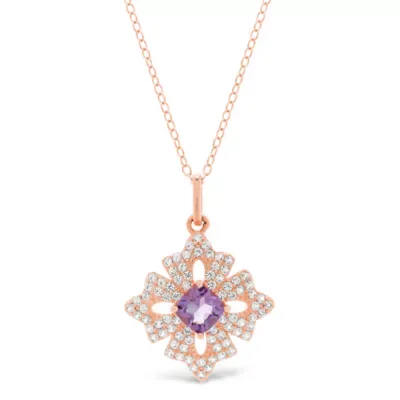 Amethyst Necklace in Rose Gold-Plated Sterling Silver, 18 In by Gemminded