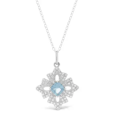 Lab Created Aquamarine Pendant Necklace in Sterling Silver, 18 In by Gemminded
