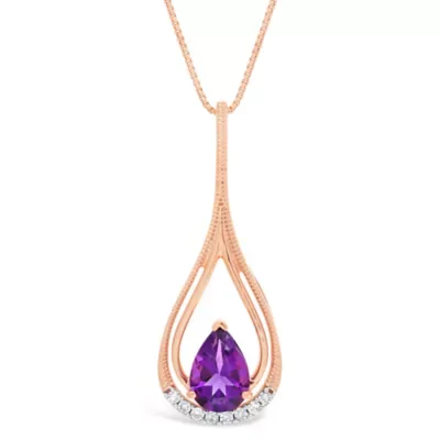 Pear-Shaped Amethyst and Diamond Accent Pendant Necklace in 10K Rose Gold, 18 In by Gemminded