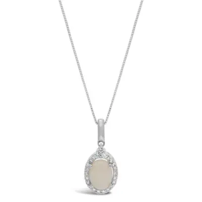 Oval Opal Halo Pendant Necklace, 18 In by Gemminded