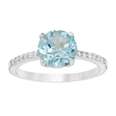 Blue Topaz Ring with White Topaz Accents in Sterling Silver by Gemminded
