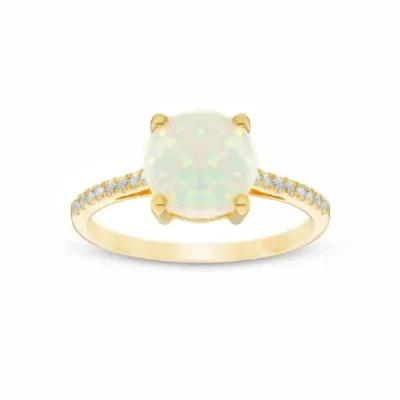 Lab Created Gold Plated Sterling Silver Round Created Opal Ring by Gemminded