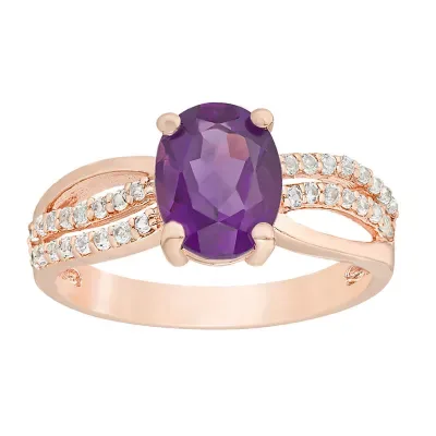 Oval Amethyst Ring in Rose Gold Plated Sterling Silver by Gemminded