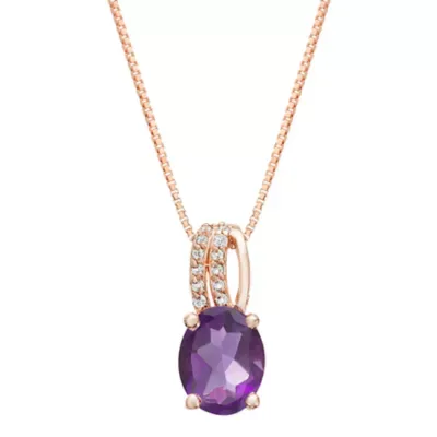 Oval Amethyst Pendant Necklace in Rose Gold-Plated Sterling Silver, 18 In by Gemminded