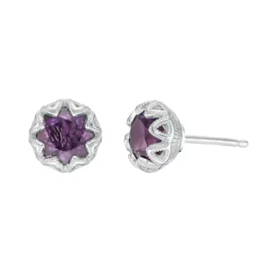 Amethyst Round Stud Earrings in Sterling Silver by Gemminded