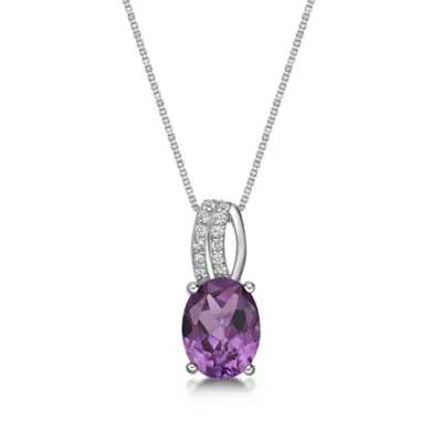 Lab Created Oval Gemstone Drop Pendant Necklace in Sterling Silver, 18 In by Gemminded