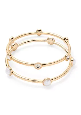 Pearl Crystal Lined Bangle Bracelet Set by Crown & Ivy