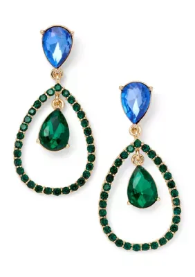 Blue Green Open Pear Earrings