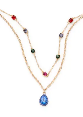 Multi Stone Pav Double Row Necklace, 18 In by Crown & Ivy